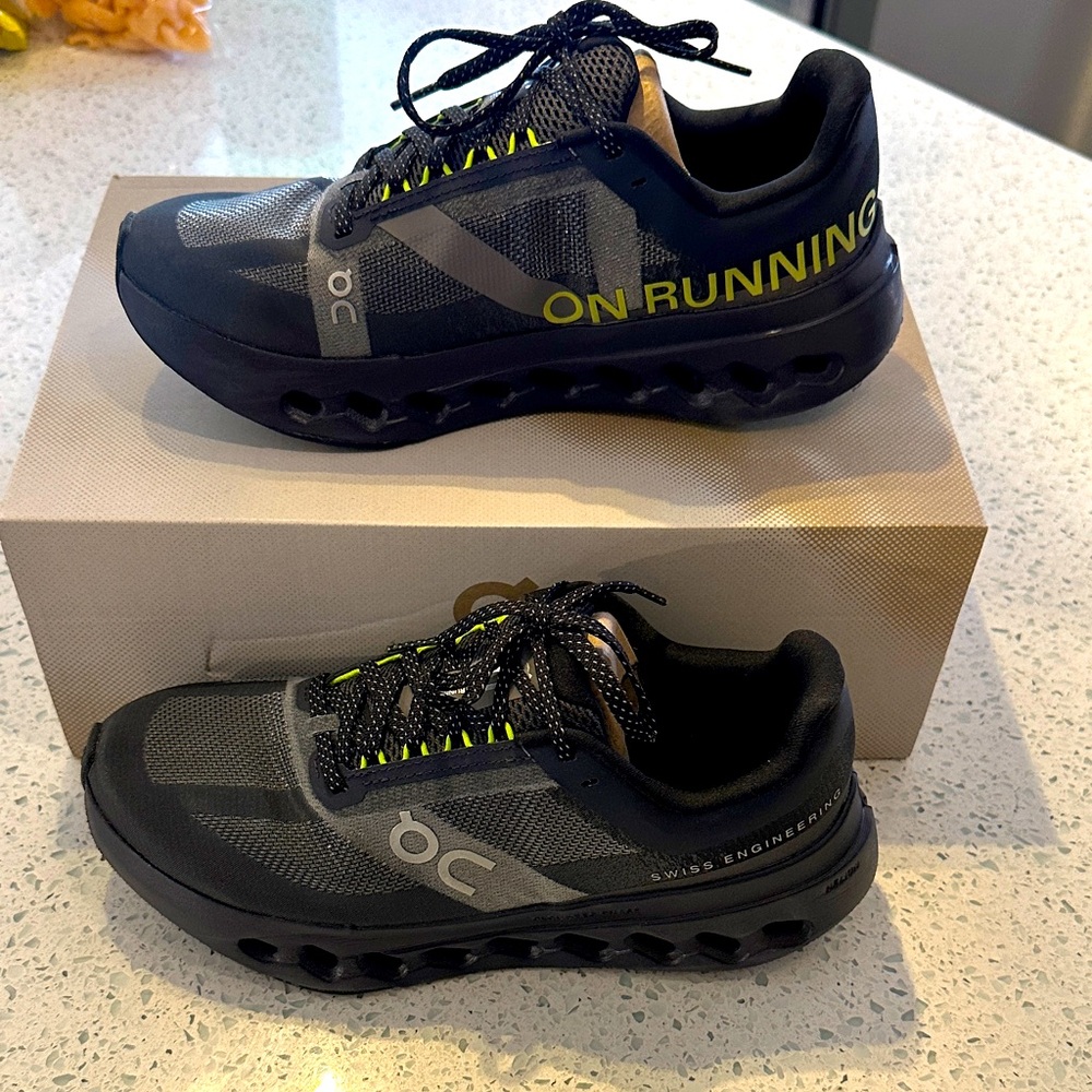 On Running Cloudsurfer Next Black Iron and Neon Green Athletic Shoes W sz 7